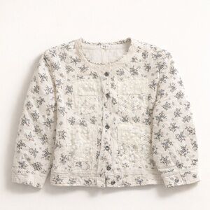 POL Quilted Floral Crochet Pocket Button-Front Women’s Jacket - Cream